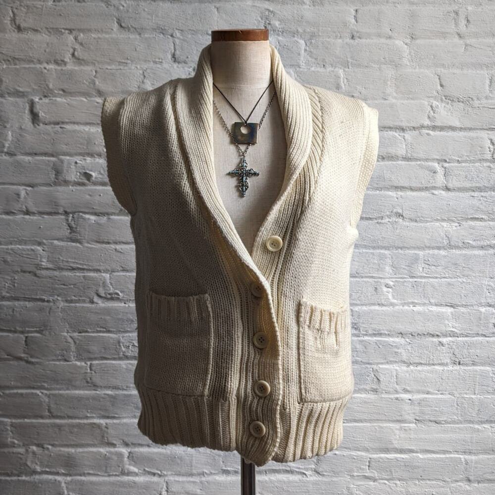 Vintage Cream Knit Button-Up Vest